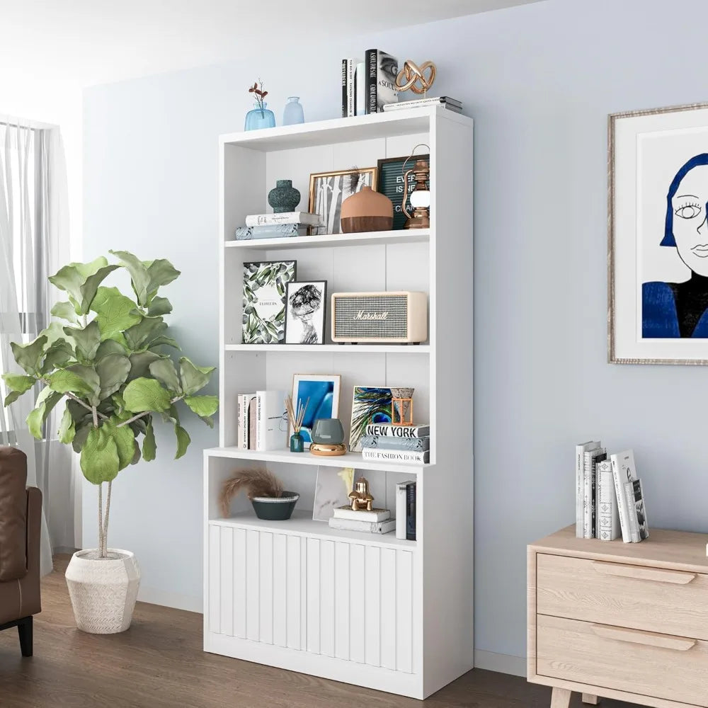 Storage Cabinet 70.9 inch Fluted Door Bookcase with Adjustable Shelves