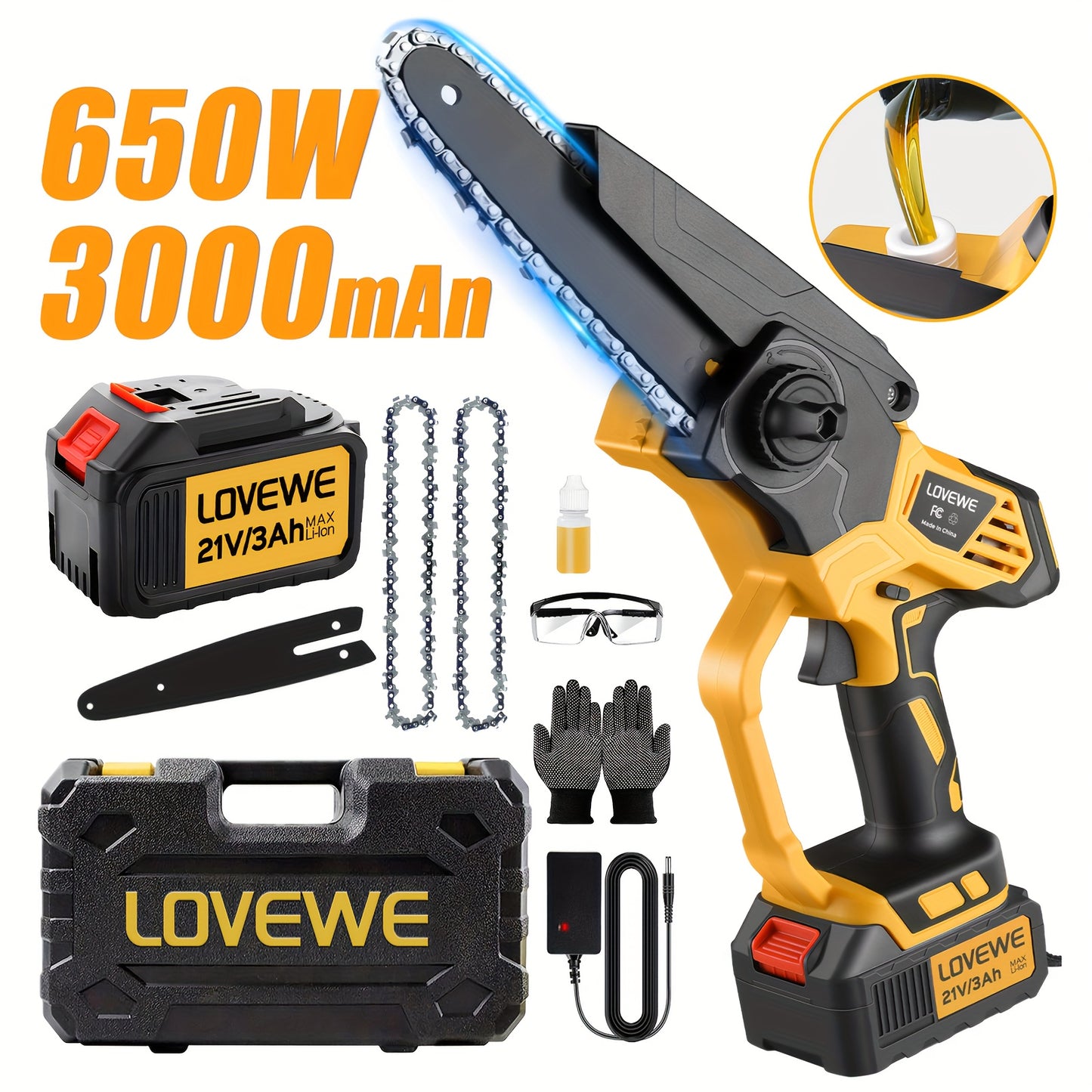 Mini Chainsaw Cordless, 6 Inch Handheld Chain Saw with 3.0Ah Battery