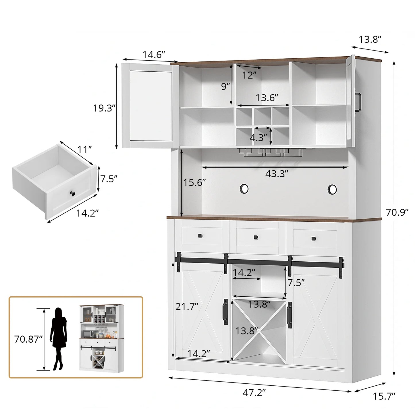 Farmhouse Bar Cabinet with Sliding Barn Door, Buffet Cabinet