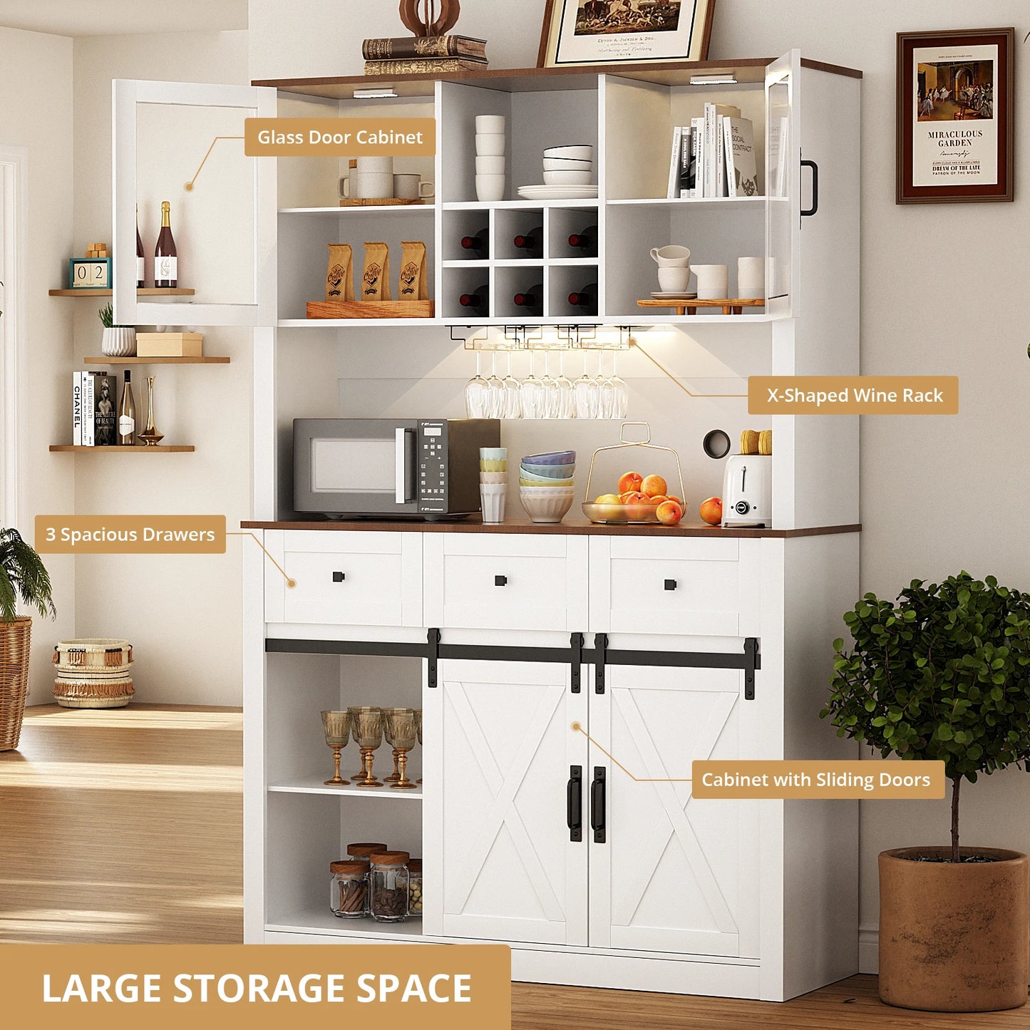 Farmhouse Bar Cabinet with Sliding Barn Door, Buffet Cabinet