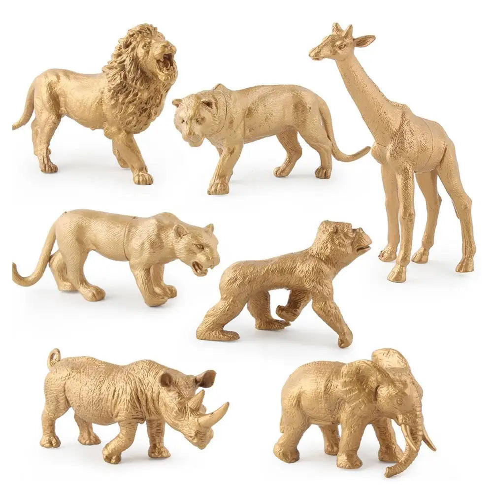 7pcs Gold Version Simulation Wildlife Park Artificial Animal Model Toys