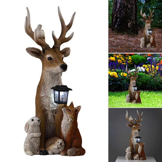 Deer Statue, Solar Light, Hand Painted, Animal Decoration.
