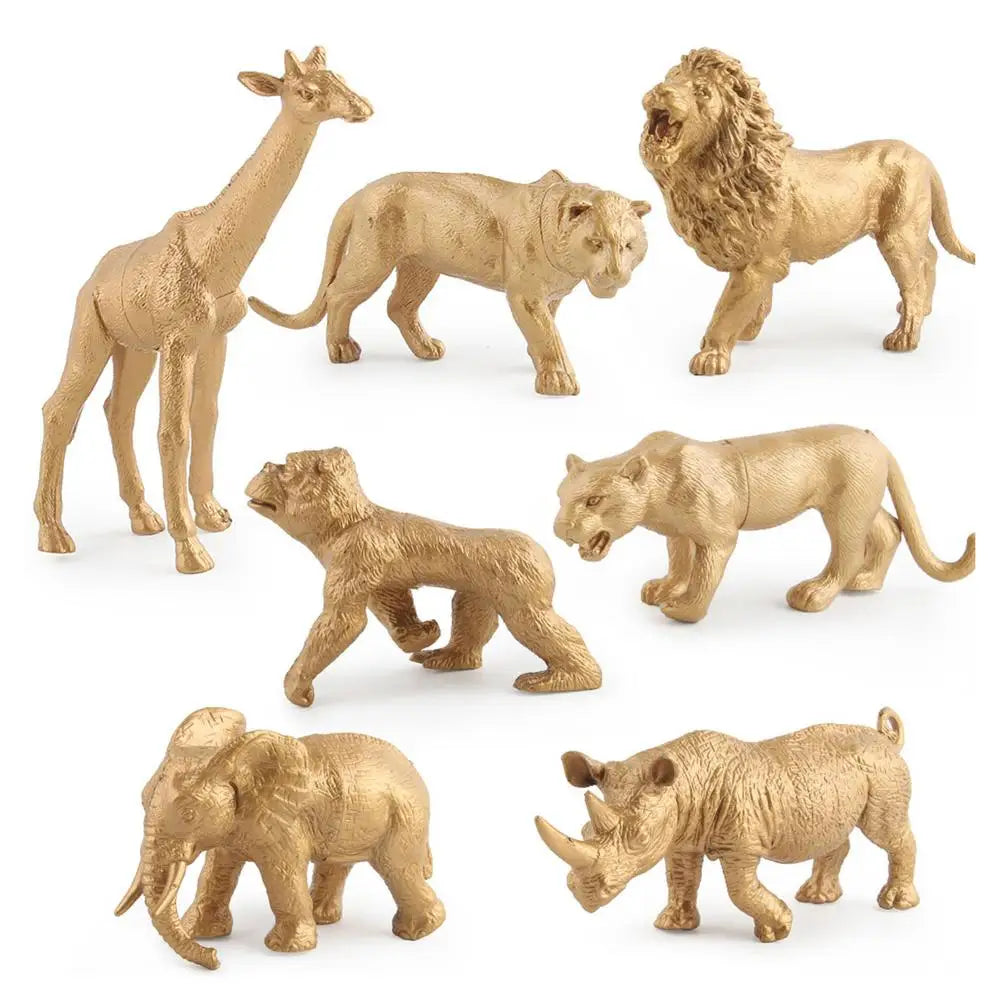 7pcs Gold Version Simulation Wildlife Park Artificial Animal Model Toys