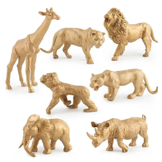 7pcs Gold Version Simulation Wildlife Park Artificial Animal Model Toys