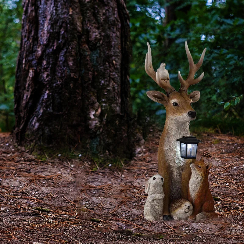 Deer Statue, Solar Light, Hand Painted, Animal Decoration.