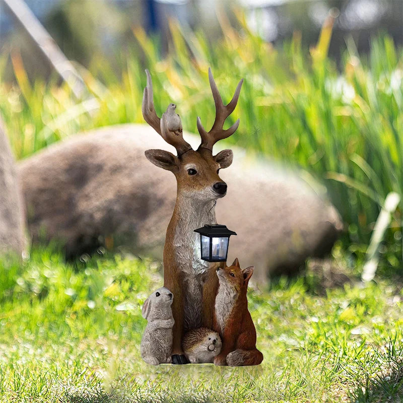 Deer Statue, Solar Light, Hand Painted, Animal Decoration.