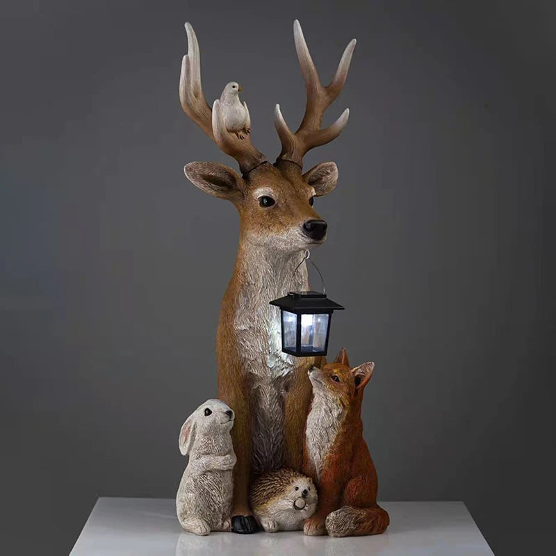 Deer Statue, Solar Light, Hand Painted, Animal Decoration.