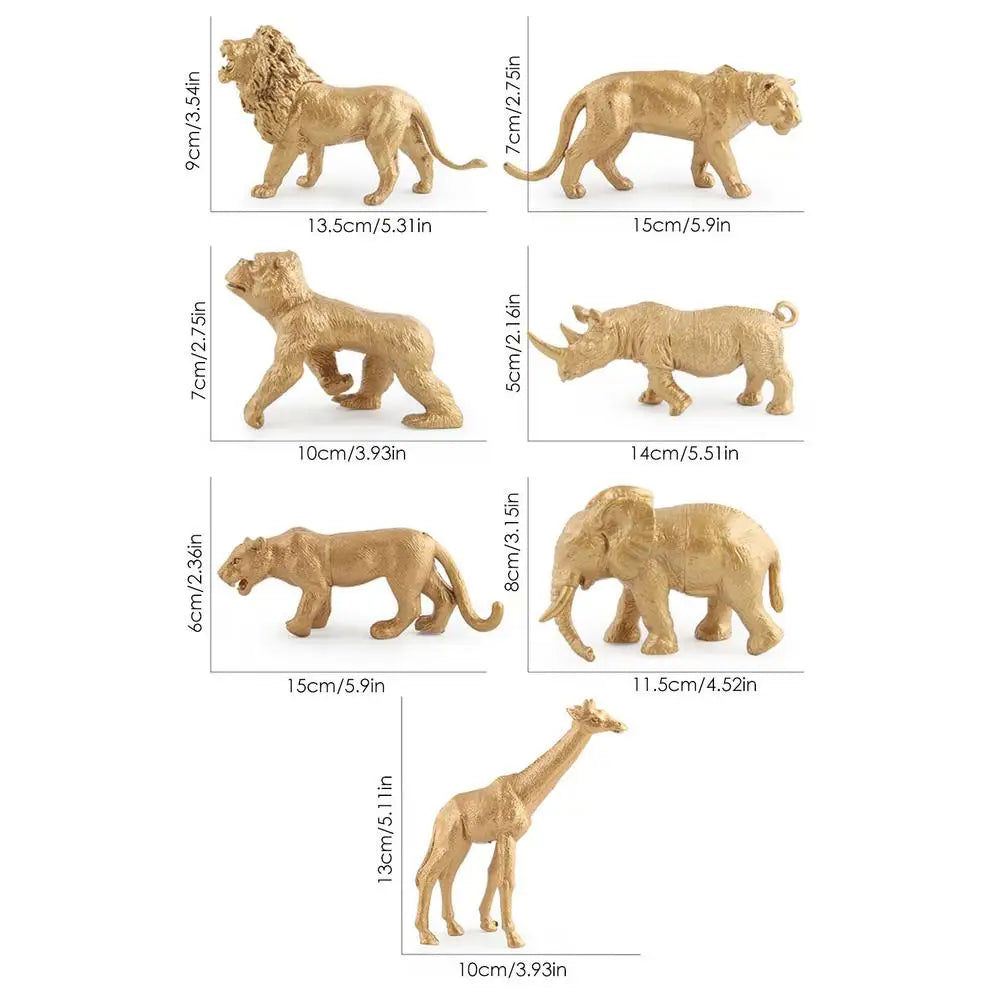 7pcs Gold Version Simulation Wildlife Park Artificial Animal Model Toys