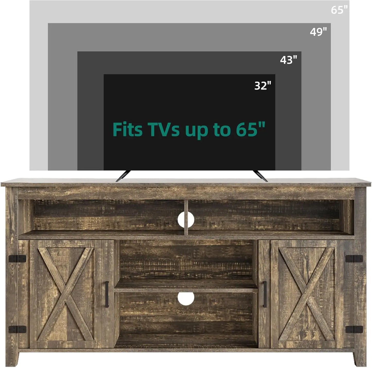 Farmhouse Entertainment Center for 65 Inch TV Rustic Console Storage