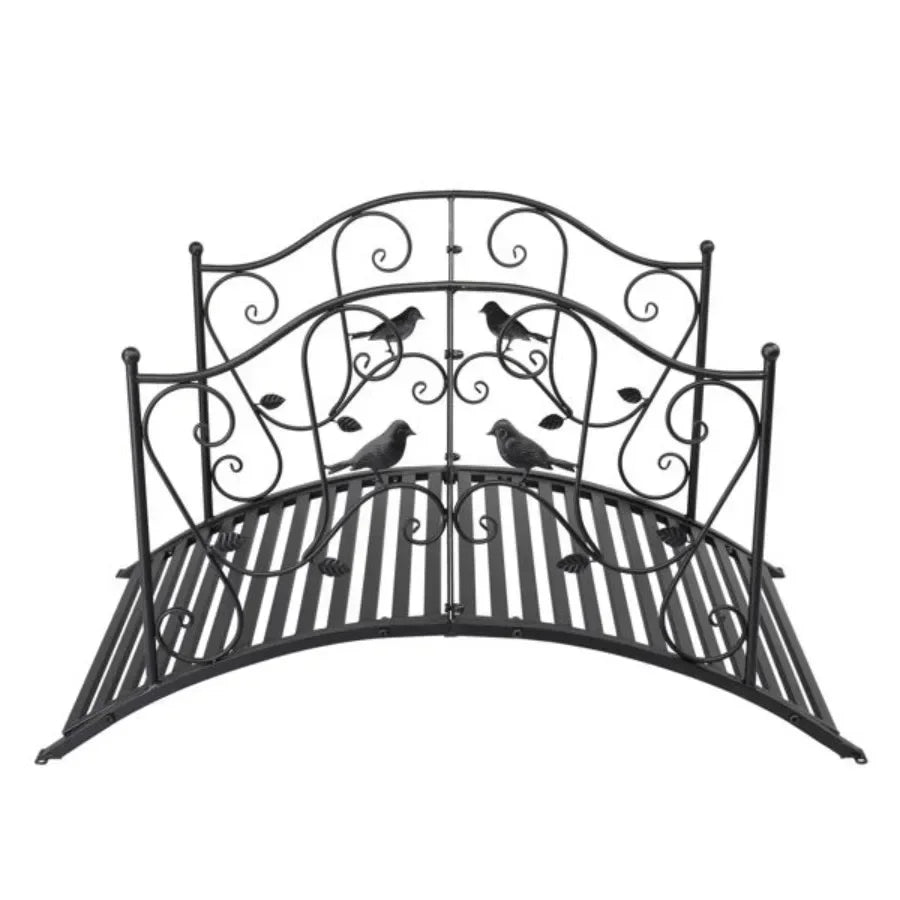 Arched Handrail  Iron Bridge Black With Bird Pattern