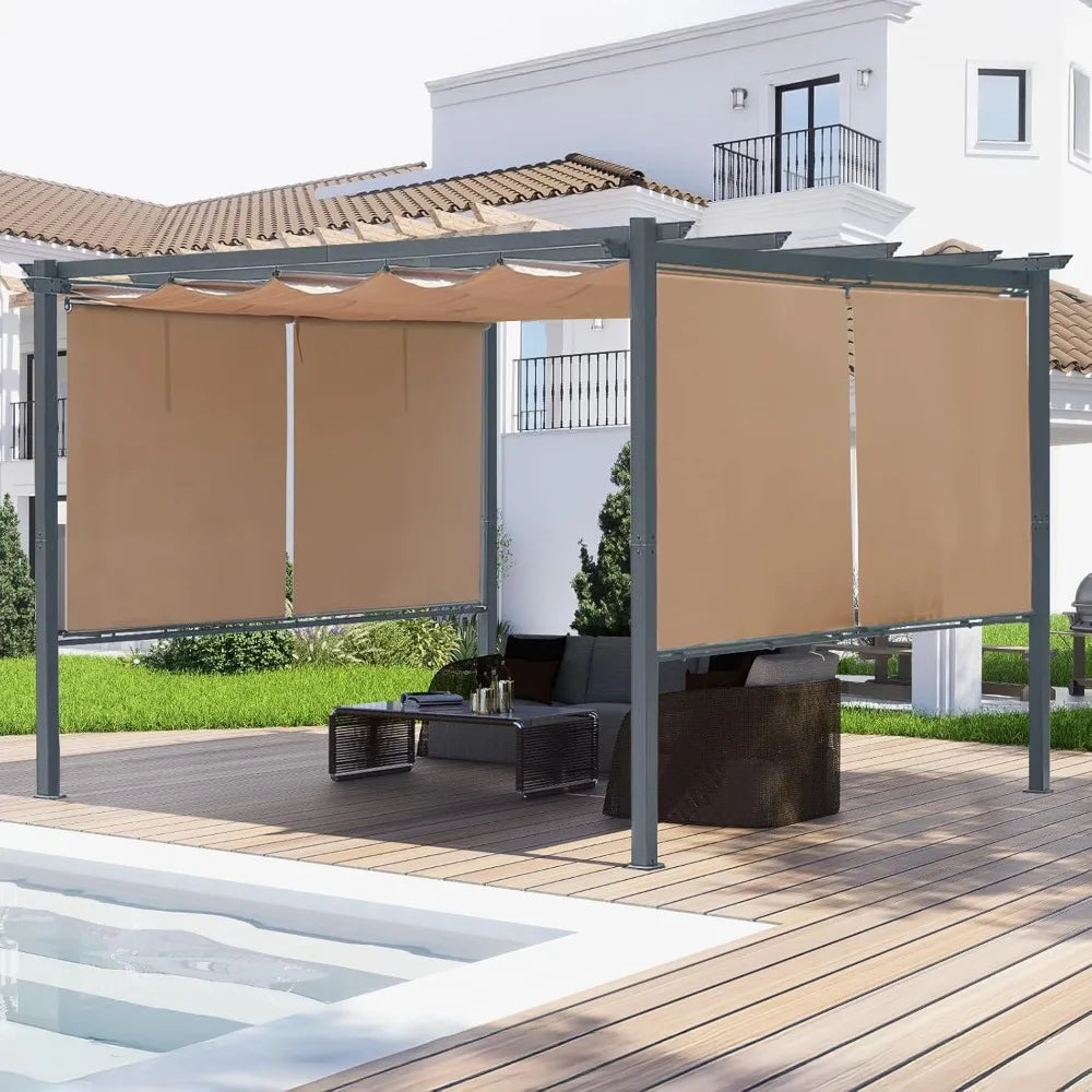 Outdoor Pergola with Retractable Shade Canopy,