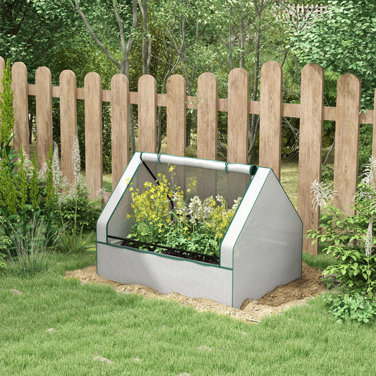 Raised Garden Bed with Small Greenhouse, White and Silver