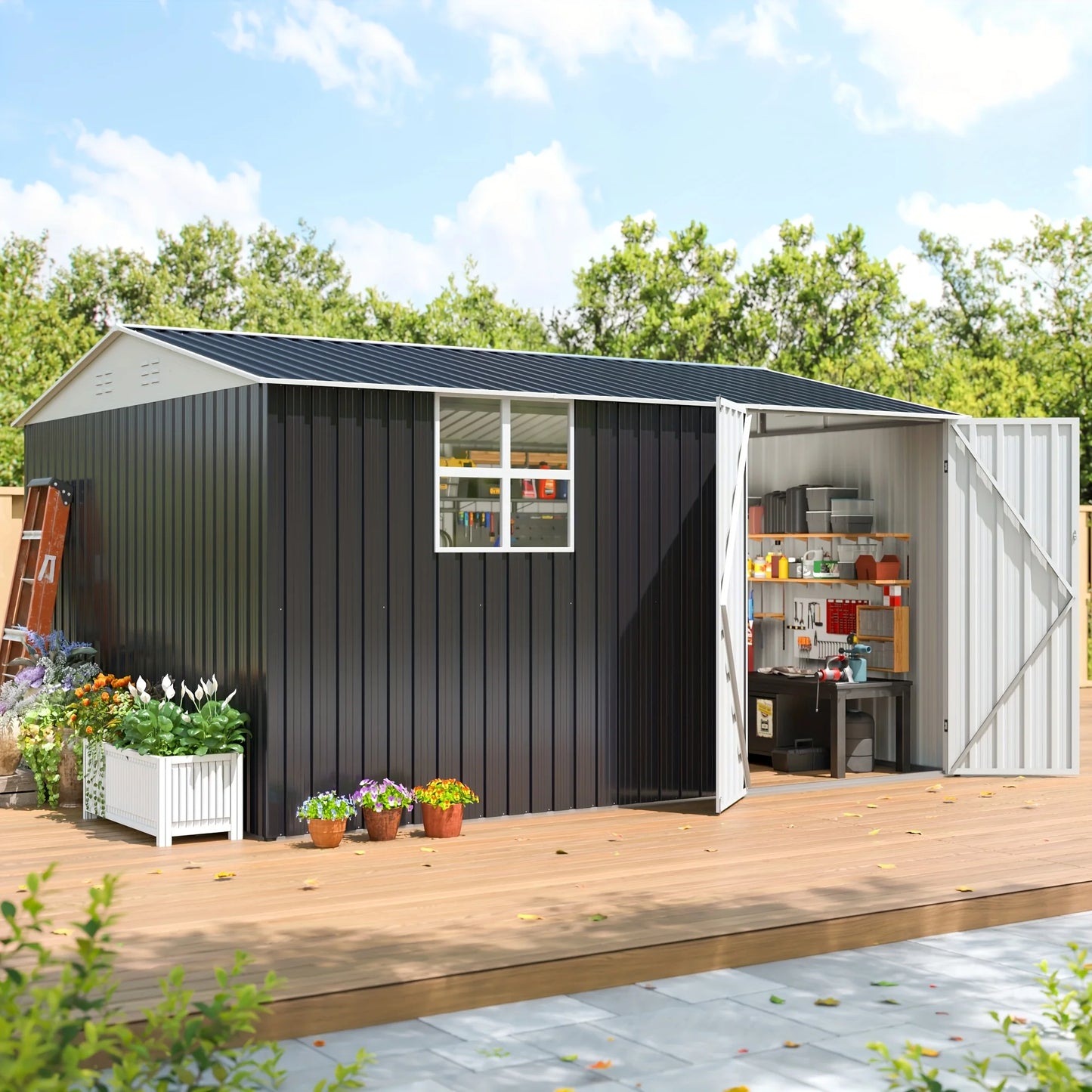 Polar Aurora 10x12 FT Outdoor Metal Storage Shed with Windows