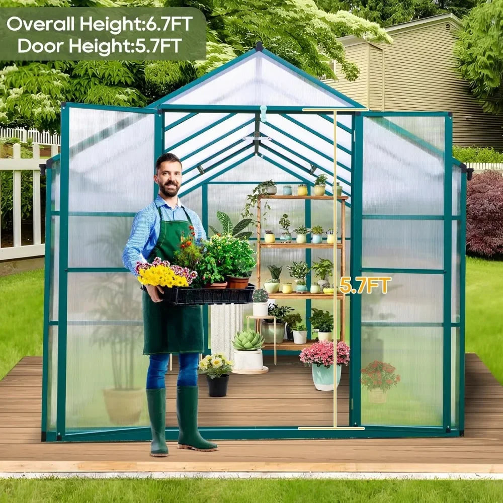 8FT X 16FT Greenhouse with Adjustable Roof Vent and Rain Gutter.