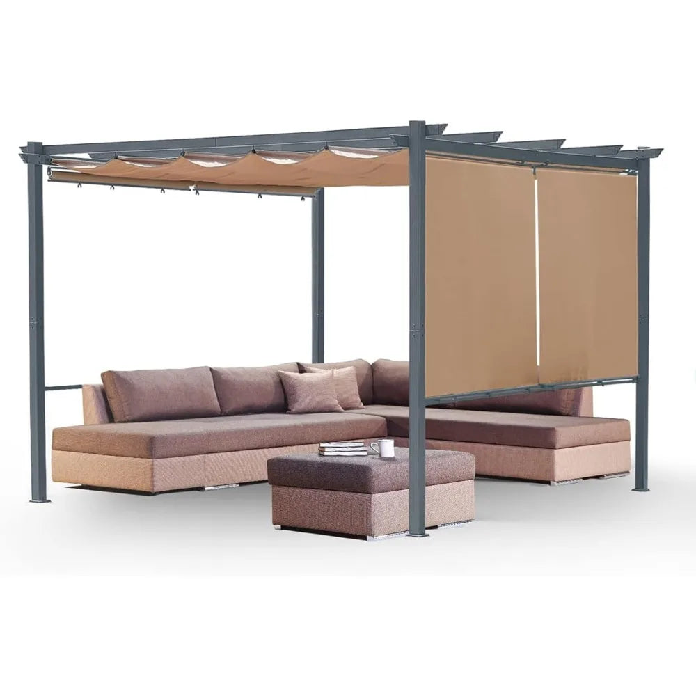 Outdoor Pergola with Retractable Shade Canopy,