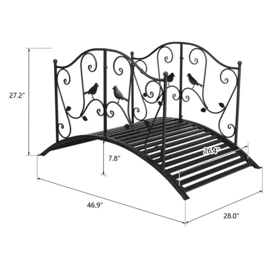 Arched Handrail  Iron Bridge Black With Bird Pattern