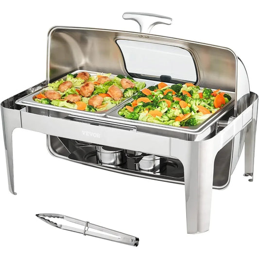 Roll Top Chafing Dish Buffet Set Stainless Steel Chafer with 2 Half Size Pans