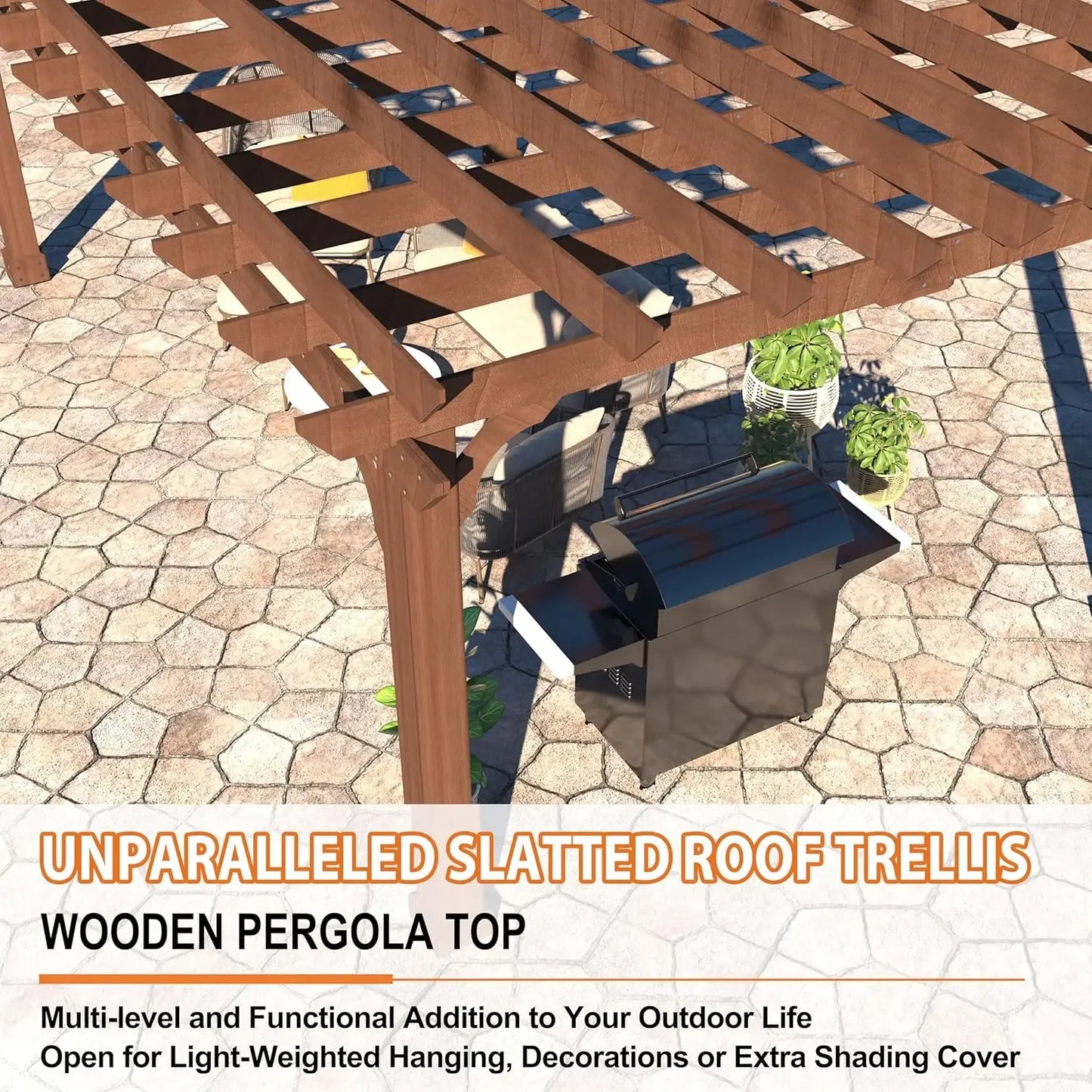 12 x16 FT Wooden Pergola, Cedar Wood Gazebo