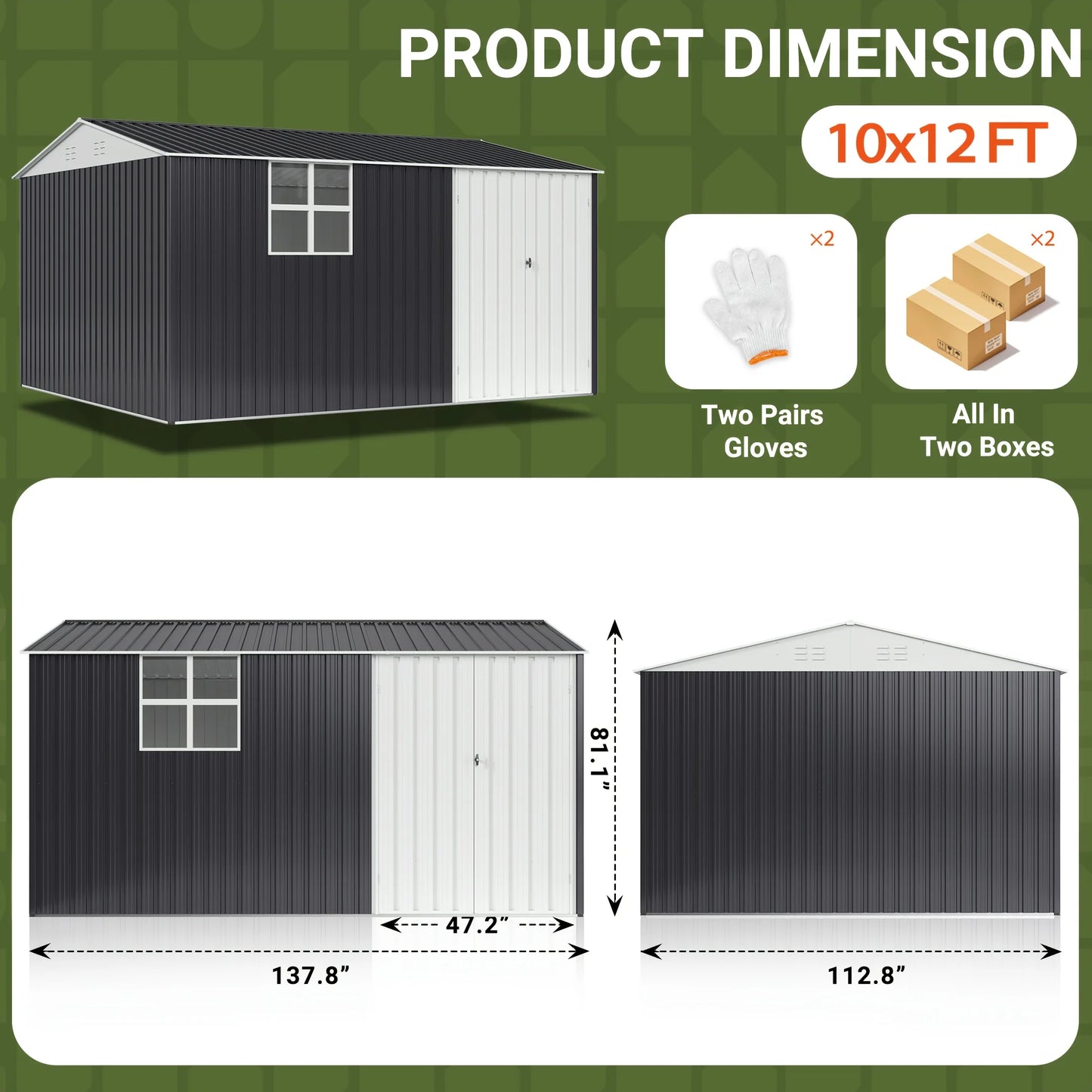 Polar Aurora 10x12 FT Outdoor Metal Storage Shed with Windows