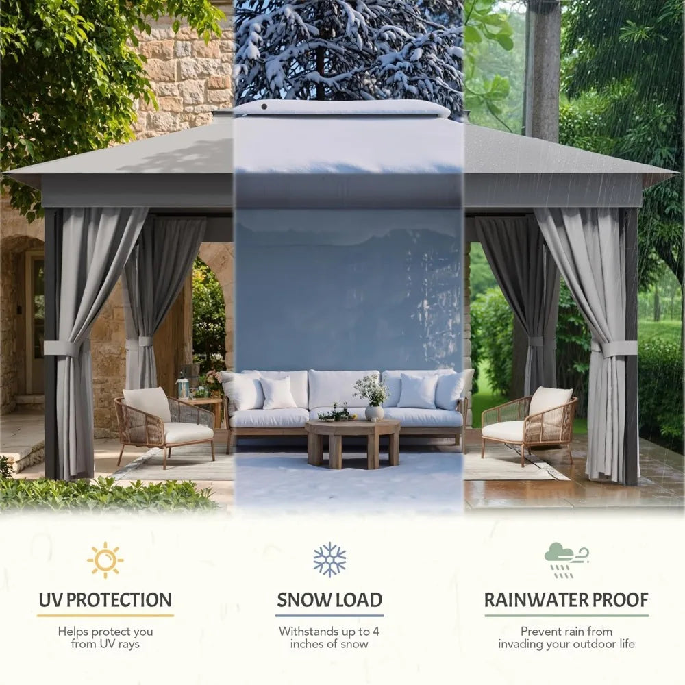Outdoor Gazebo for Patio 10'x 13' Heavy Duty Metal Frame Canopy