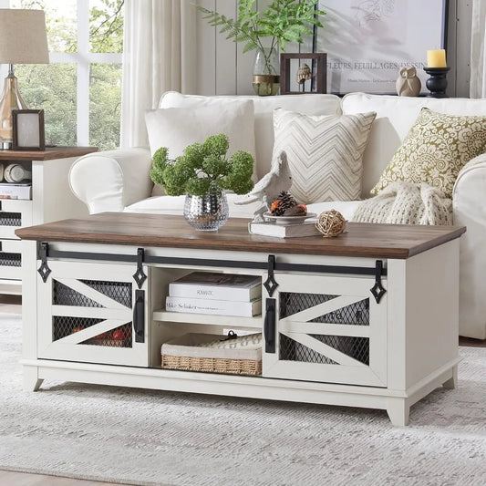 Coffee Table Storage & Sliding Barn Doors, Adjustable Shelves