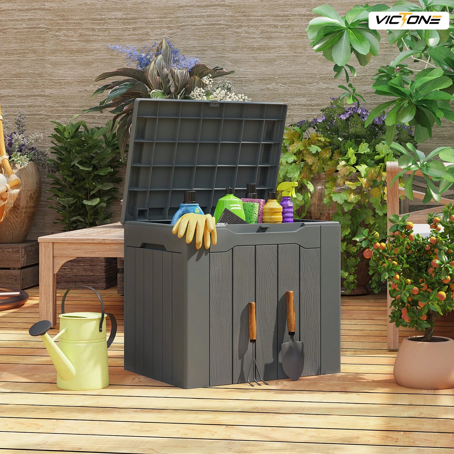 32 Gallon Resin Deck Box Outdoor Indoor Waterproof Storage Box.