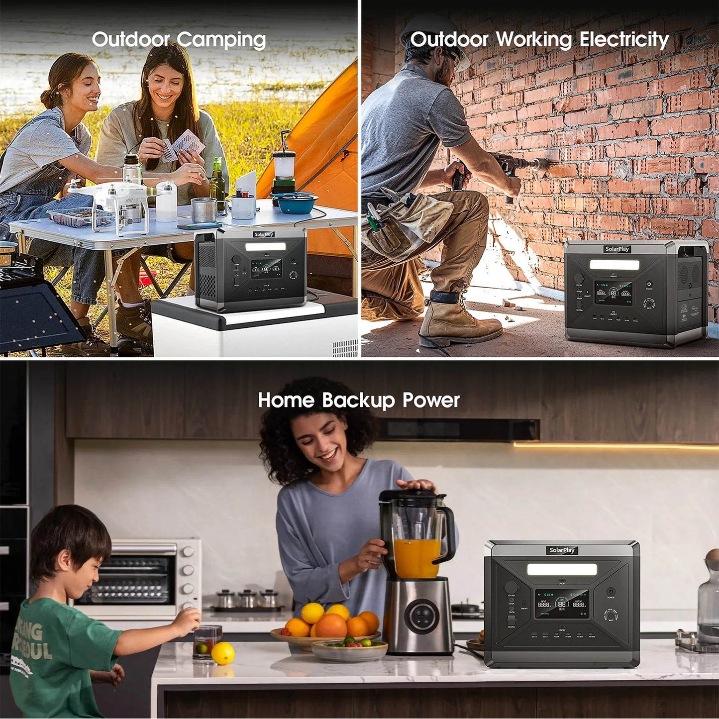 SOLARPLAY Q2501 Portable Power Station 2160WH LiFePO4 Battery with 2400W (4800W Peak) AC Output