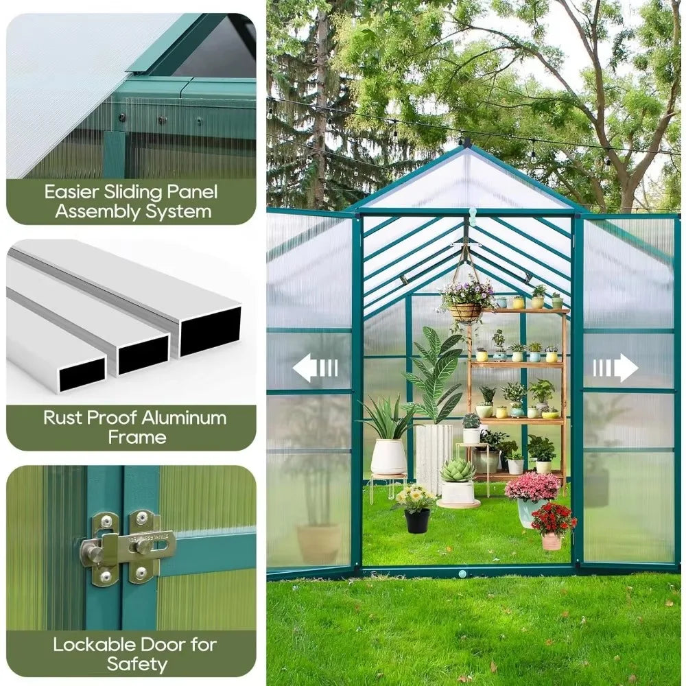 8FT X 16FT Greenhouse with Adjustable Roof Vent and Rain Gutter.