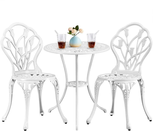3-Piece Bistro Set Floral Design, Rust-Resistant Cast Aluminum
