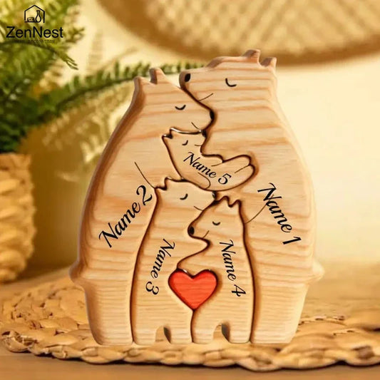 Wooden Bear Family Puzzle Personalized Name Custom Home Decor