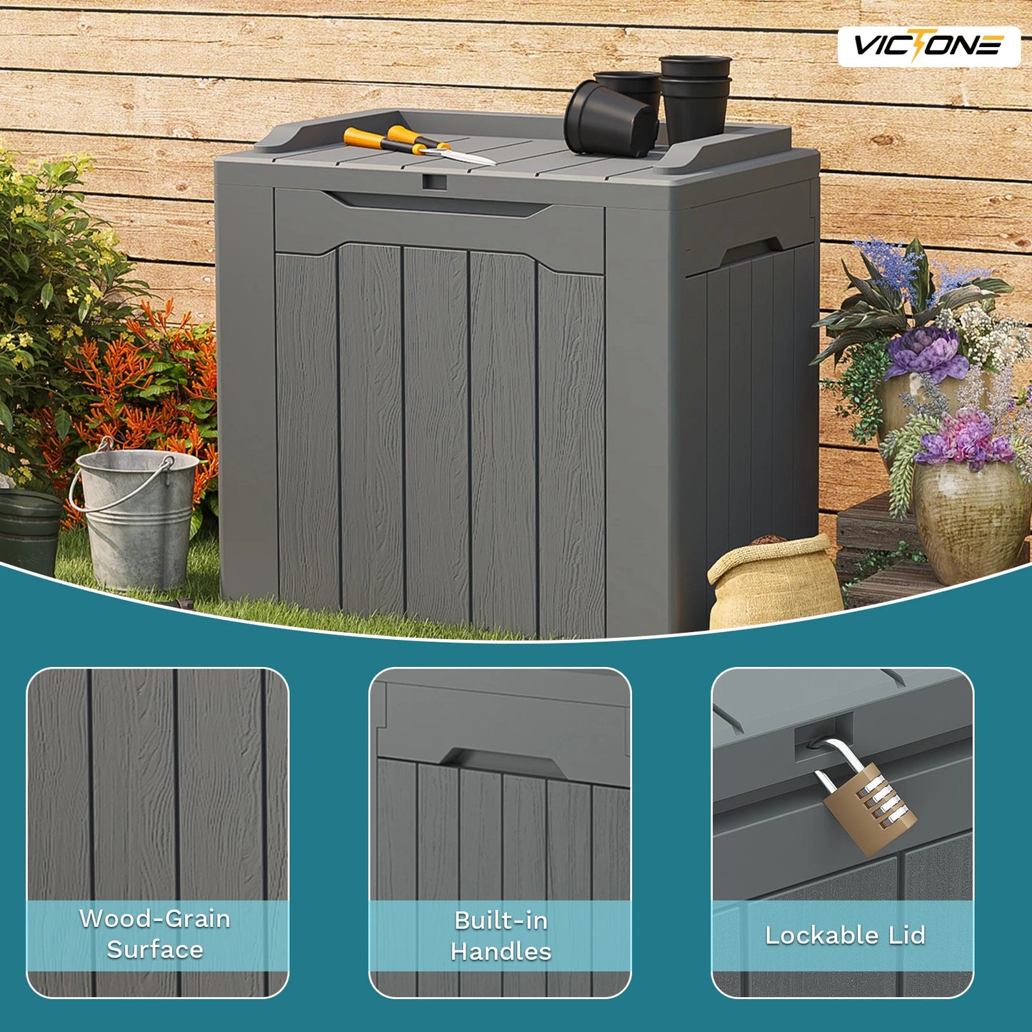 32 Gallon Resin Deck Box Outdoor Indoor Waterproof Storage Box.