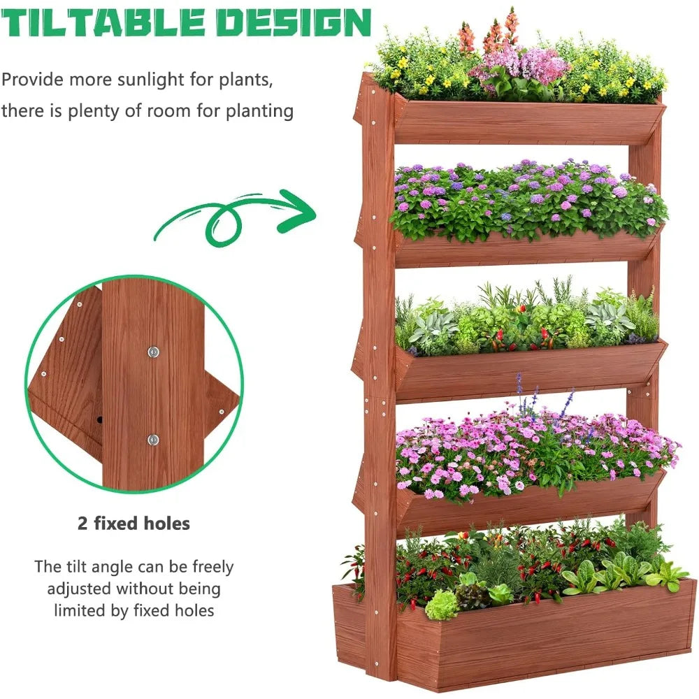 Vertical Wooden Raised Garden Bed, 5 Tier Garden Planters
