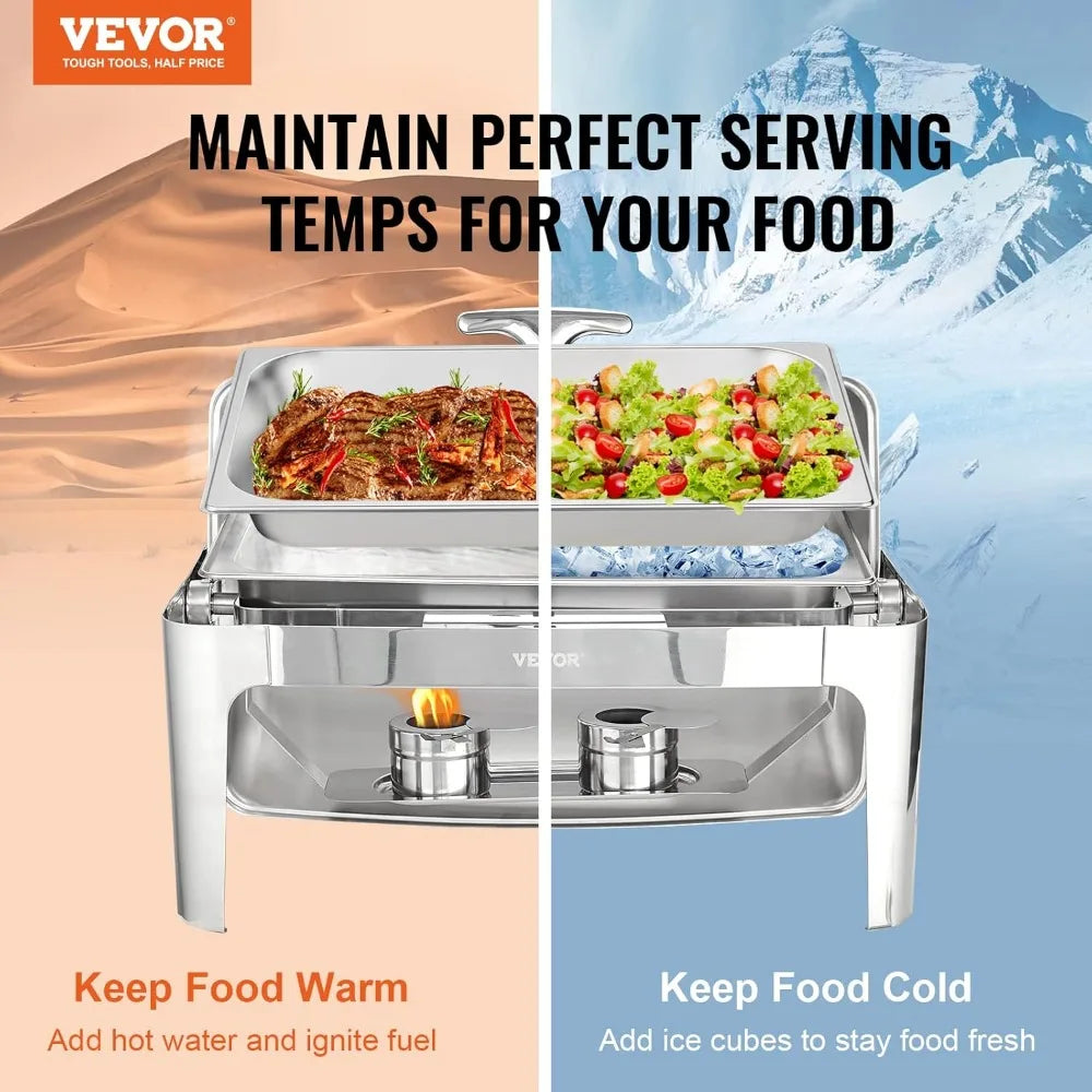 Roll Top Chafing Dish Buffet Set Stainless Steel Chafer with 2 Half Size Pans