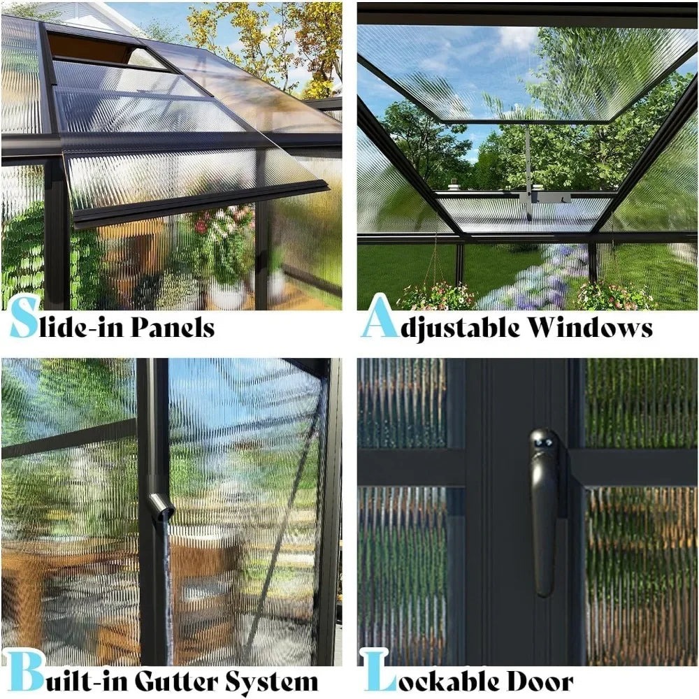 8x14x7FT Greenhouse with 4 Vent Windows and Swing Door.