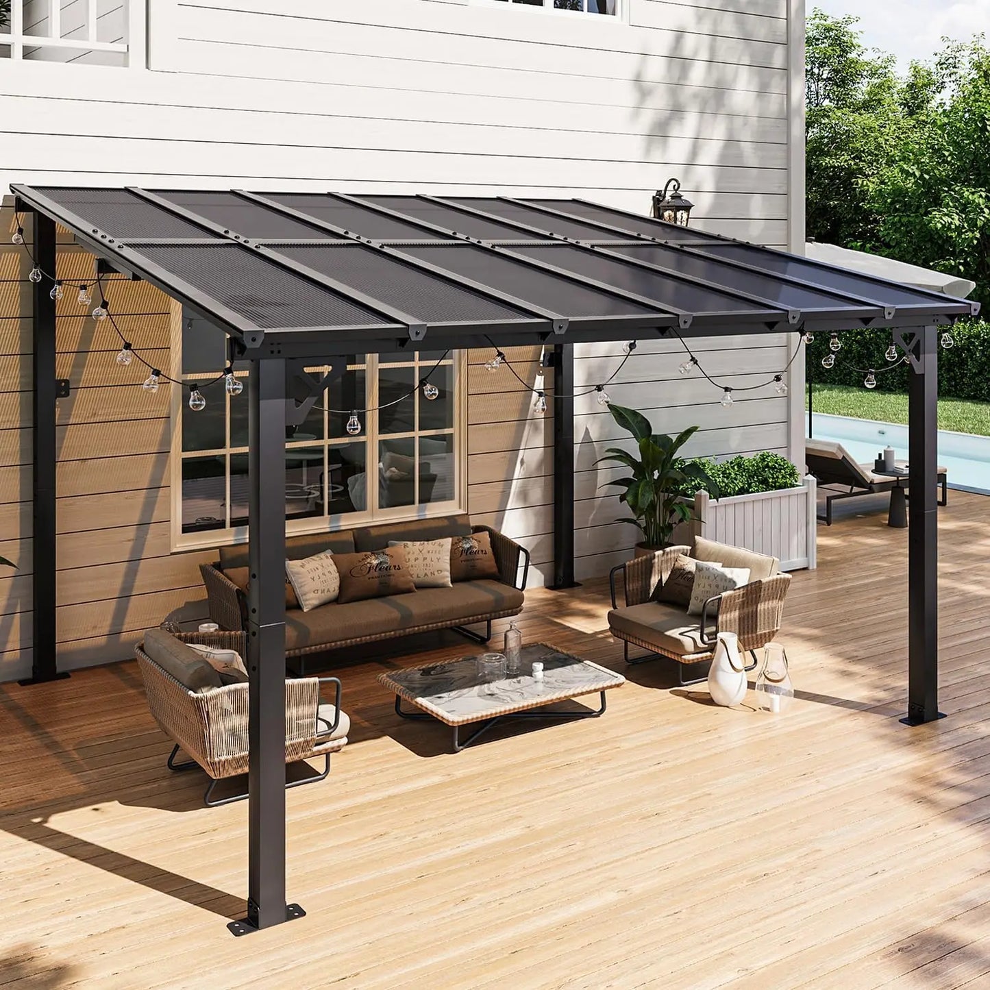 10' x 12'  Wall-Mounted Heavy Duty Awnings, for Backyard, Deck, Patio