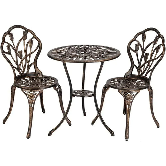 3 Piece Cast Aluminum Bistro Table and Chairs, Rust Resistant