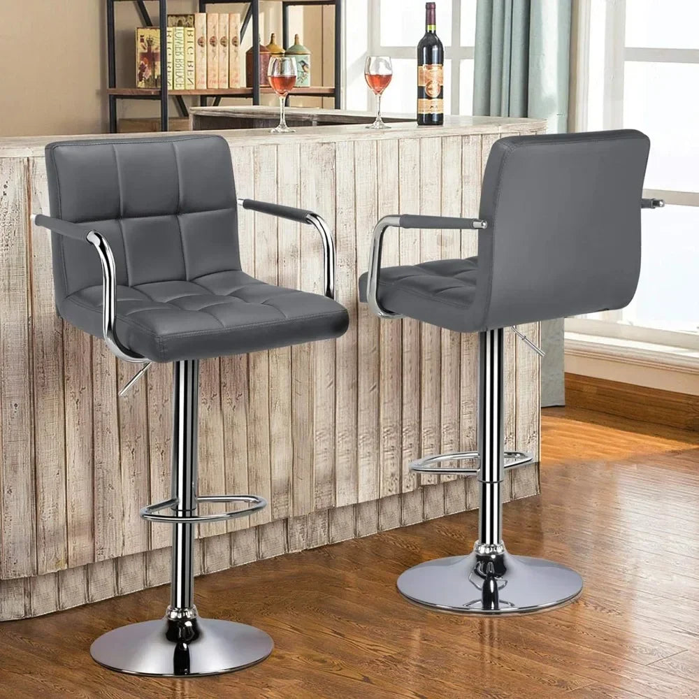 Bar Stools, Adjustable PU Leather Swivel Barstools, with Back and Footrest
