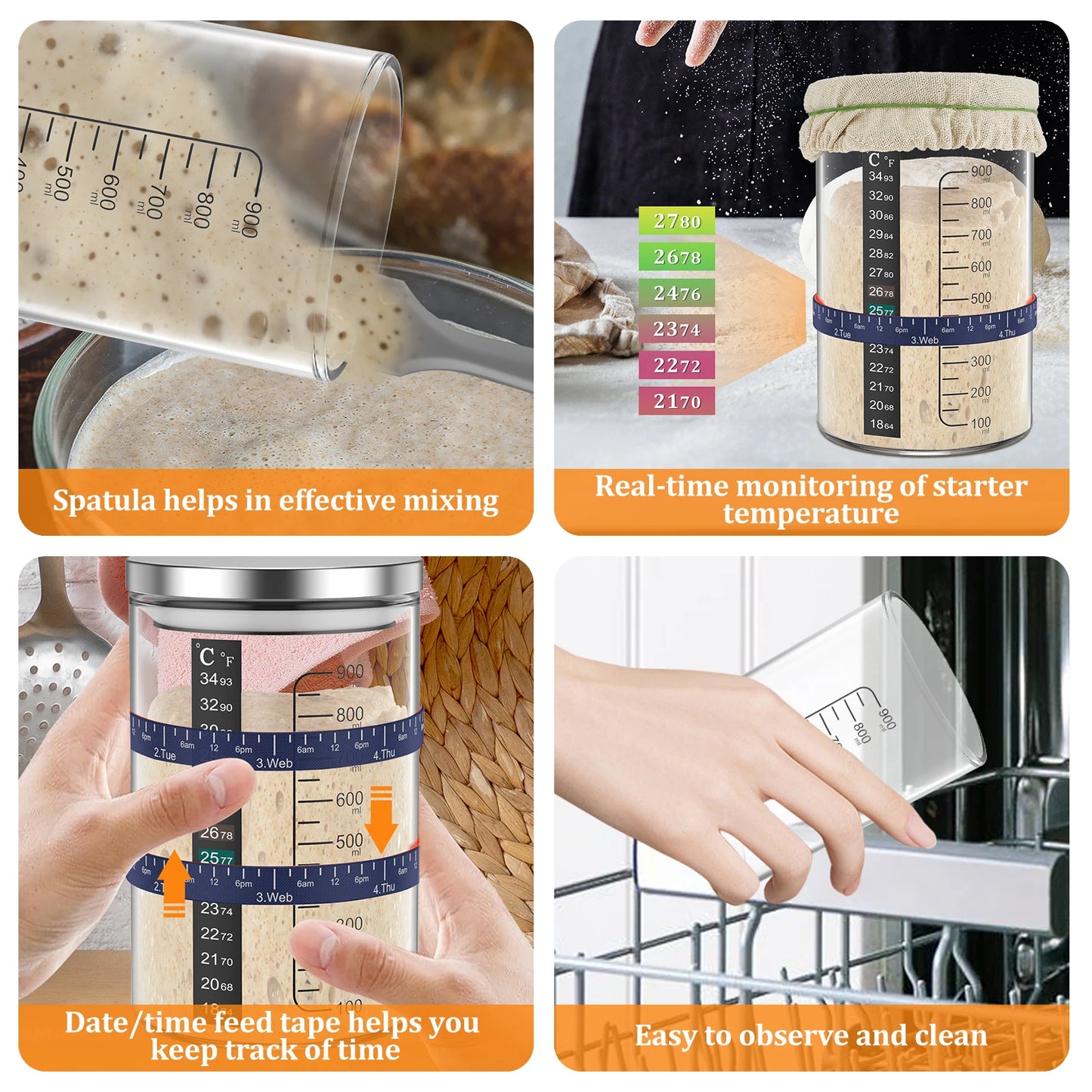 Sourdough Fermentation Jar with Scale Metal Lid.