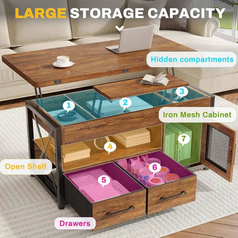 40" Lift Top Coffee Table, 4 in 1 Coffee Tables with Storage Cabinet