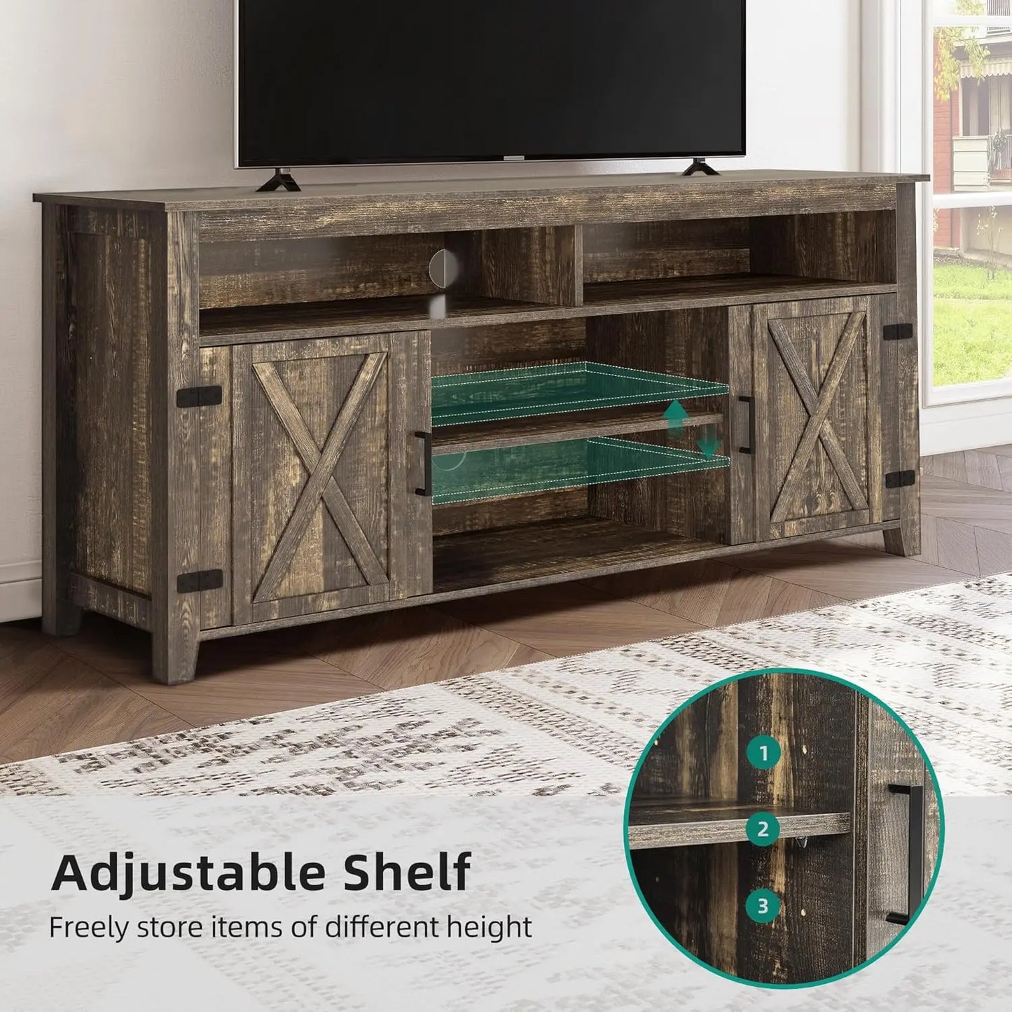 Farmhouse Entertainment Center for 65 Inch TV Rustic Console Storage
