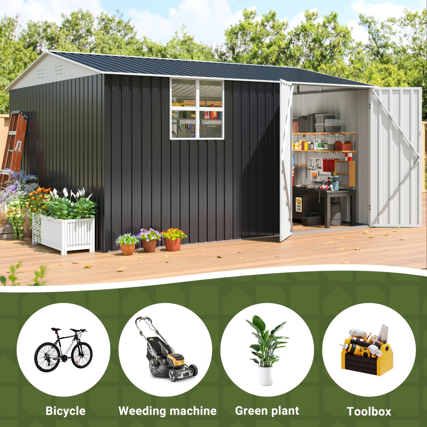 Polar Aurora 10x12 FT Outdoor Metal Storage Shed with Windows
