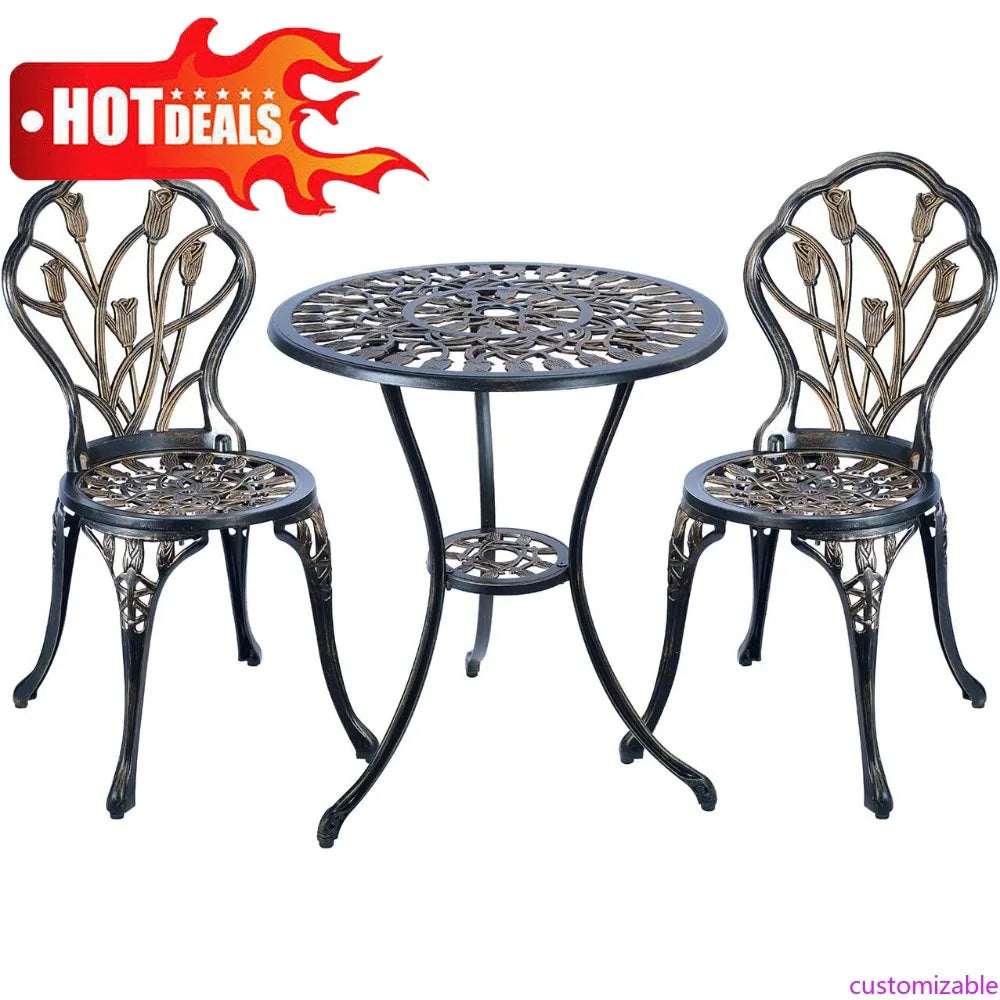 3 Piece Bistro Set, Outdoor Patio Set, Anti-Rust Cast Aluminum