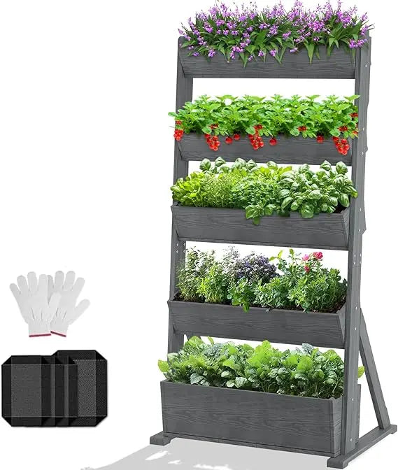 Vertical Wooden Raised Garden Bed, 5 Tier Garden Planters