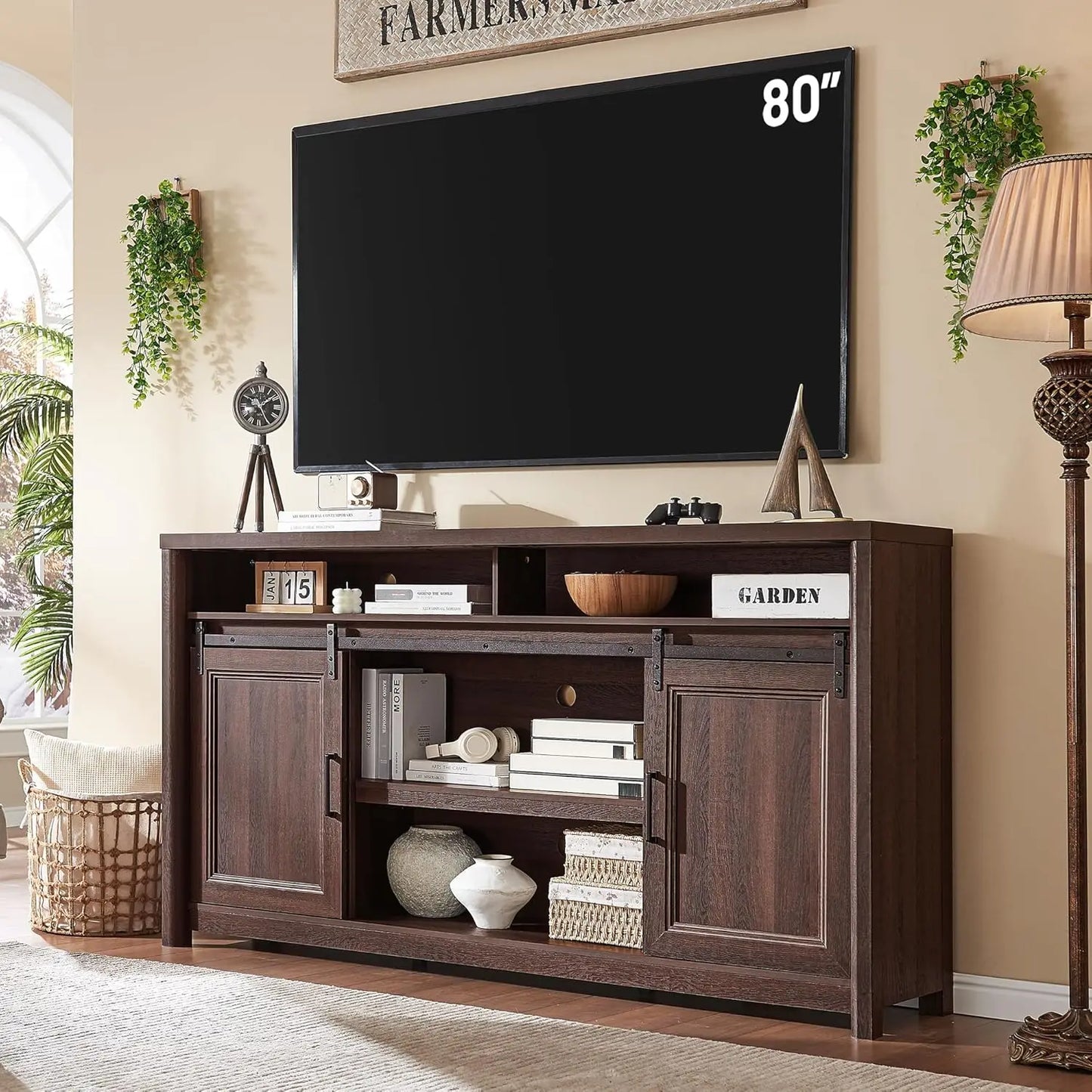 Farmhouse TV Stand Entertainment Center with Storage,