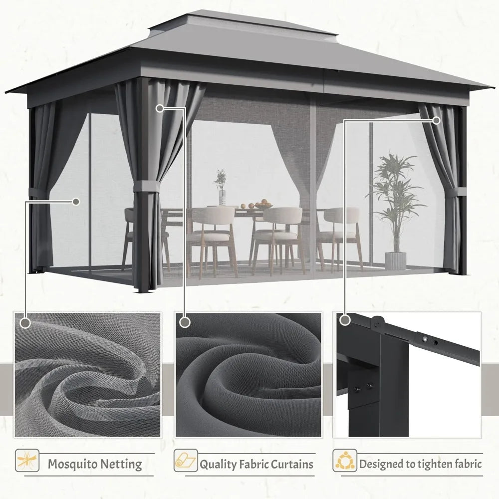 Outdoor Gazebo for Patio 10'x 13' Heavy Duty Metal Frame Canopy