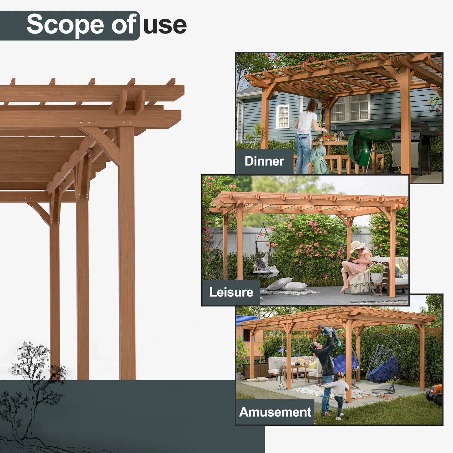LZBEITEM  Gazebo Wooden pergola for Climbing Plants