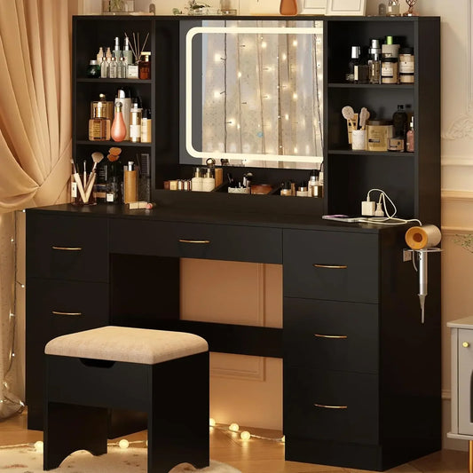 47" Vanity make up desk  with Mirror and Lights, LED,  with Drawers