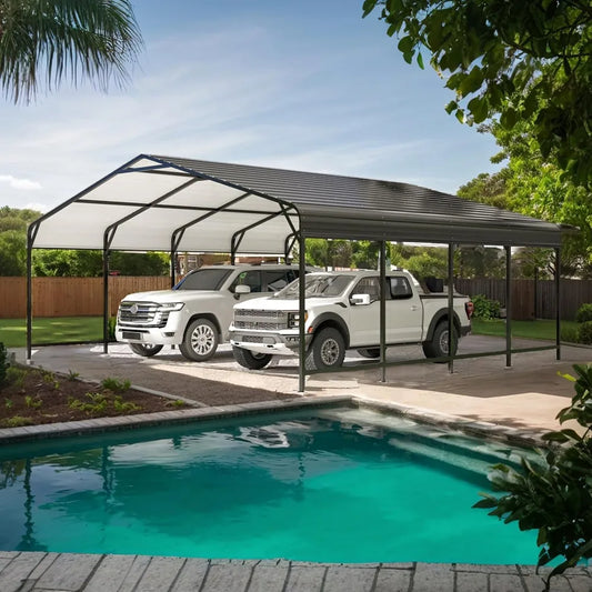 20x20ft metal carport with reinforced base and galvanized steel roof