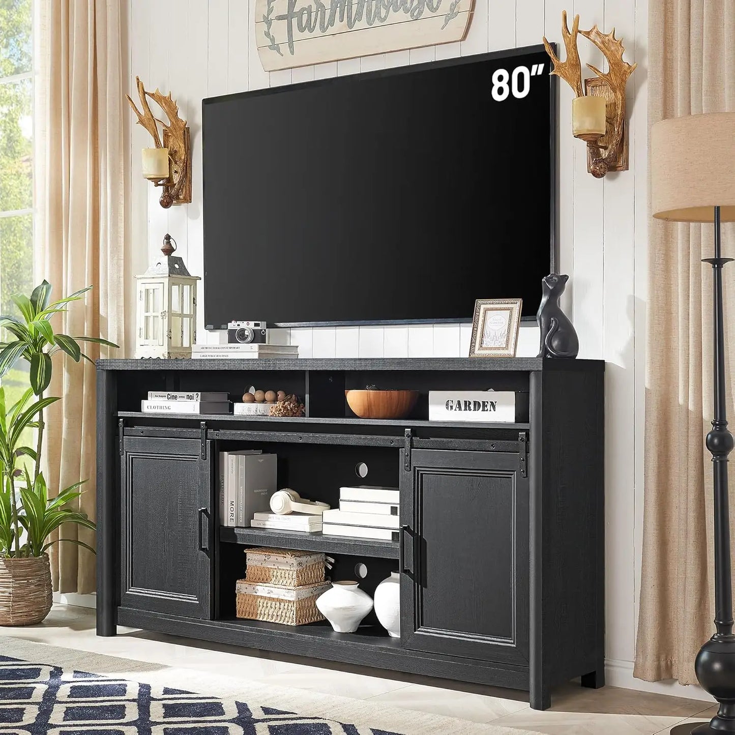 Farmhouse TV Stand Entertainment Center with Storage,