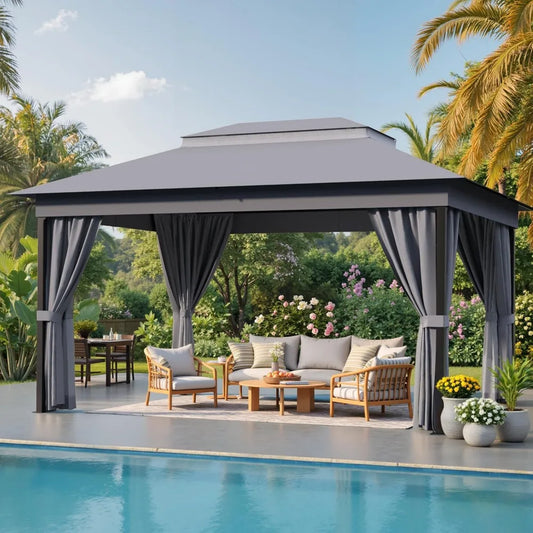 Outdoor Gazebo for Patio 10'x 13' Heavy Duty Metal Frame Canopy